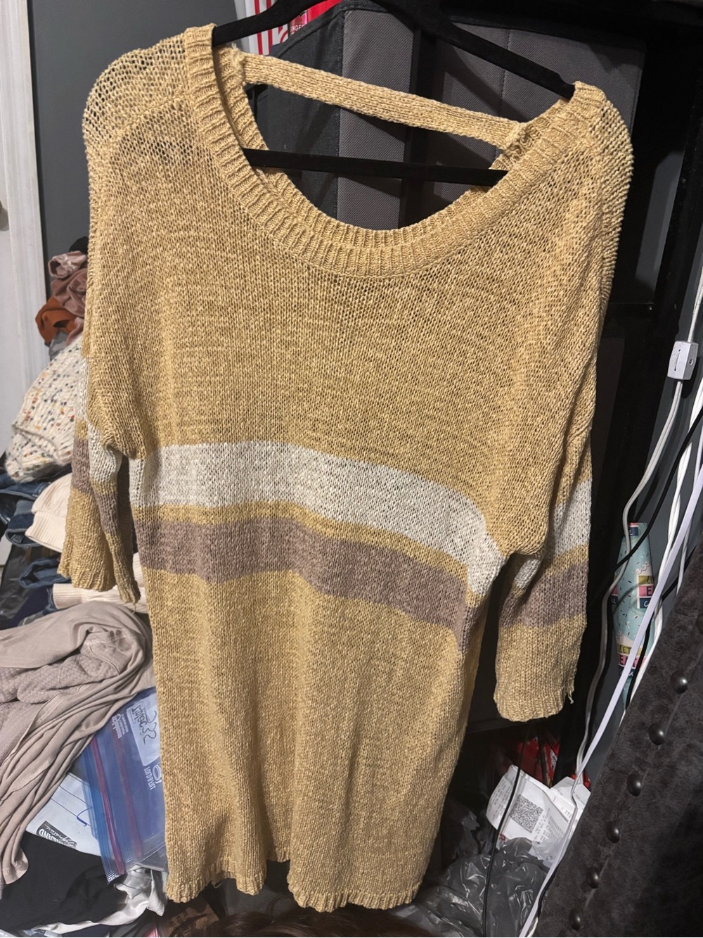 easel Mustard Scoop Neck Striped Pullover Small